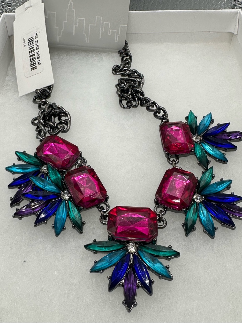 Lydell NYC Crystal Burst Statement Bib Necklace Jewel-Tone NWT